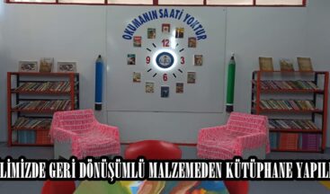 İLİMİZDE GERİ DÖNÜŞÜMLÜ MALZEMEDEN KÜTÜPHANE YAPILDI.