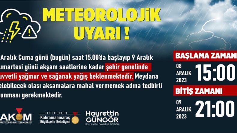 Şehir Genelinde Kuvvetli Yağış Uyarısı!