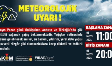 5 Mayıs’ta 3 İlçede Sağanak Yağış Etkili Olacak.