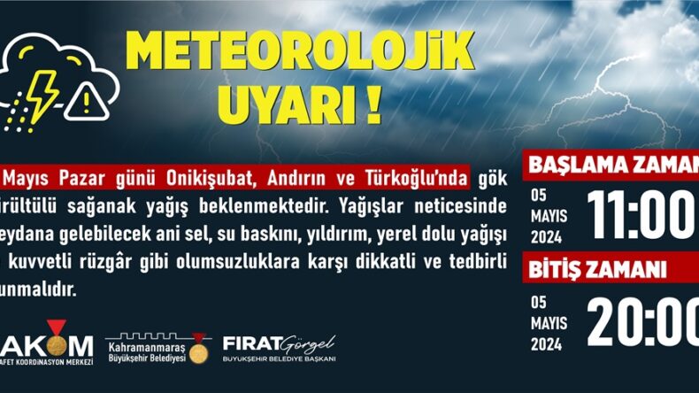 5 Mayıs’ta 3 İlçede Sağanak Yağış Etkili Olacak.