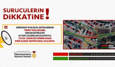 Turgut Özal Bulvarı, 7 Eylül’e Kadar Kısmi Olarak Trafiğe Kapatıldı.