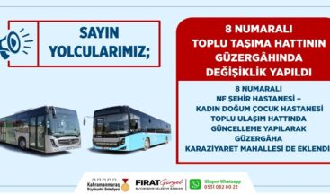 8 Numaralı Toplu Taşıma Hattının Güzergâhında Değişiklik Yapıldı