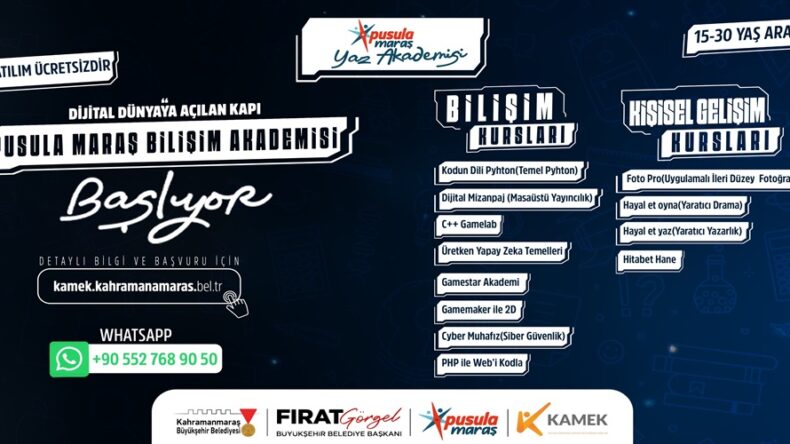 Büyükşehir’in Pusula Maraş Yaz Akademisi Gençleri Bekliyor.