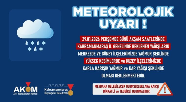 Vatandaşlar Yağmur ve Kar Yağışına Karşı Uyarıldı.