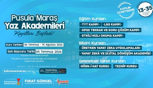 Pusula Maraş Yaz Akademileri’ne Kayıtlar Başladı.