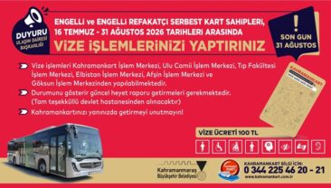 Engelli ve Engelli Refakatçi Serbest Kartlarında Vize Yenileme Dönemi Başladı.